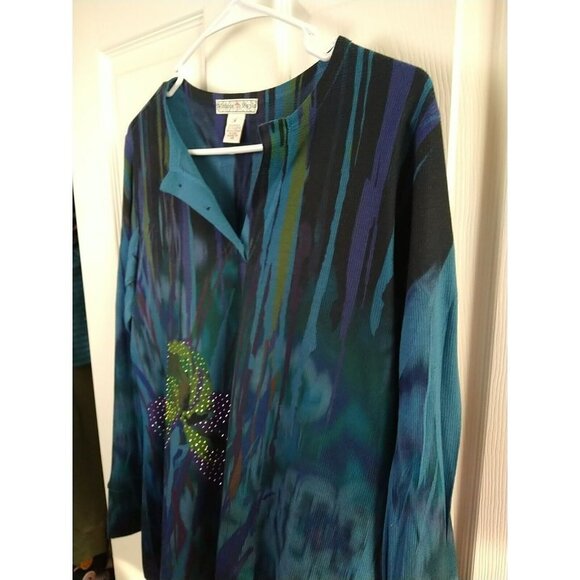 Vintage Suzie Long Sleeve Blue V Neck Artsy Top. Size M - Picture 5 of 10